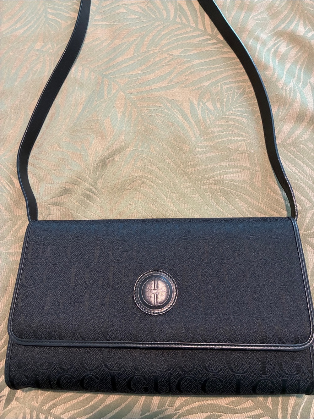 Gucci Black Monogram Crossbody with Round Logo Plaque